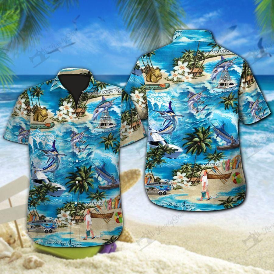 Hawaiian Aloha Shirts Fishing Blue Marlin