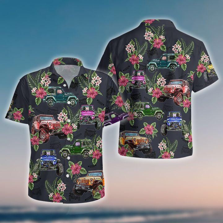 Hawaiian Aloha Shirts Jeep Colorful Hibiscus