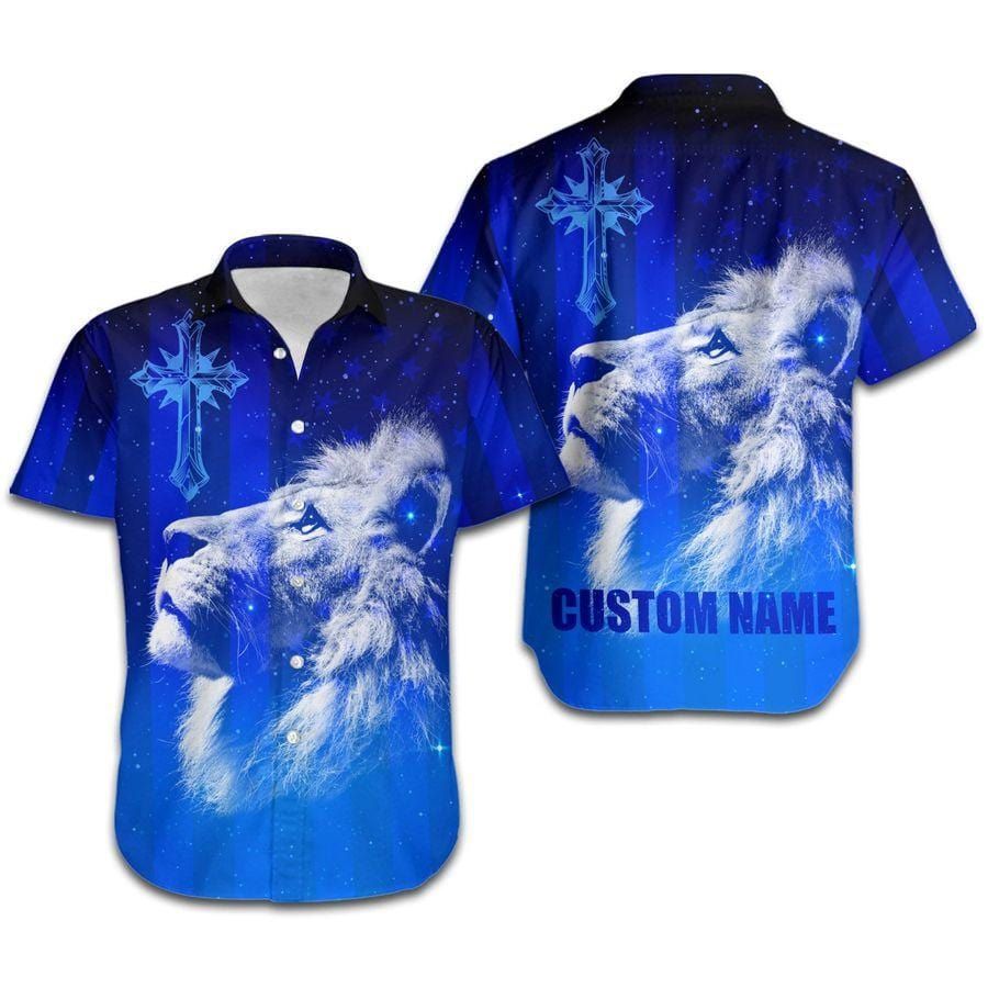 Hawaiian Aloha Shirts Jesus Cross Lion Galaxy American Flag Custom Name