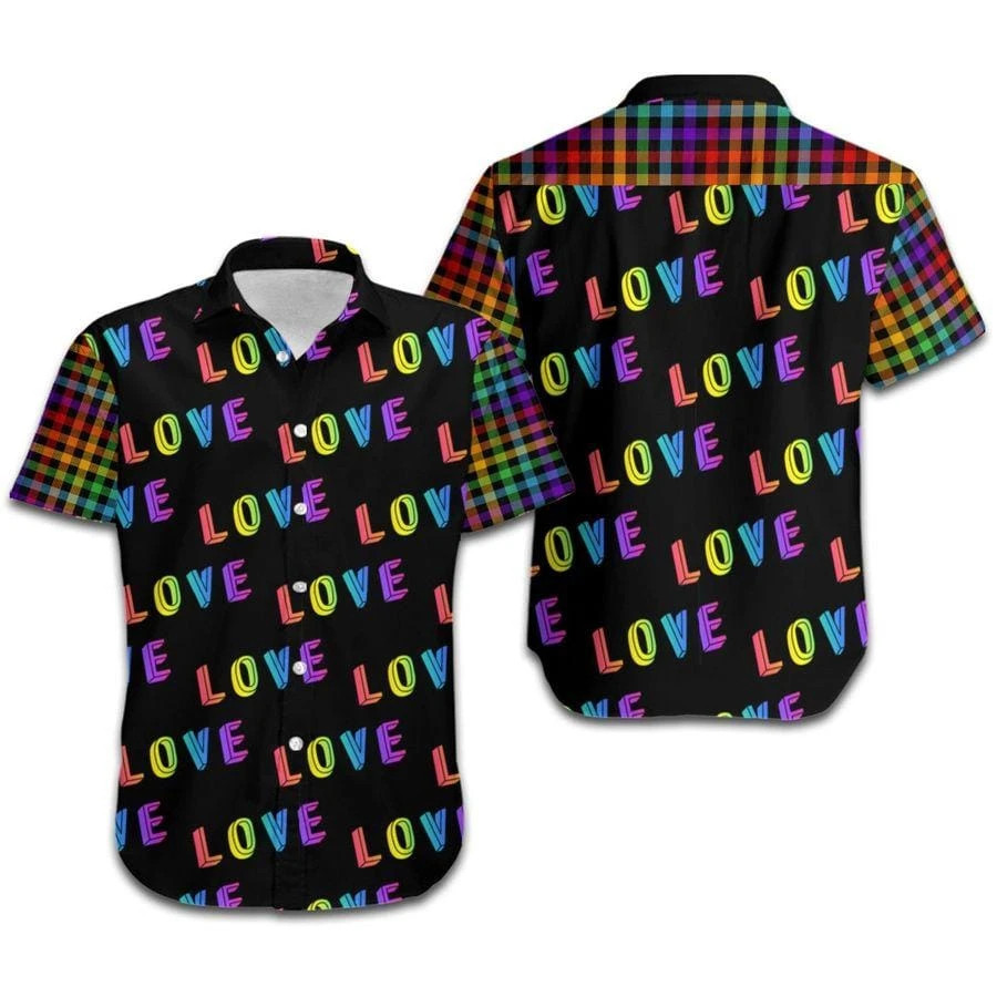 Hawaiian Aloha Shirts Lgbt Love Rainbow Plaid Pattern