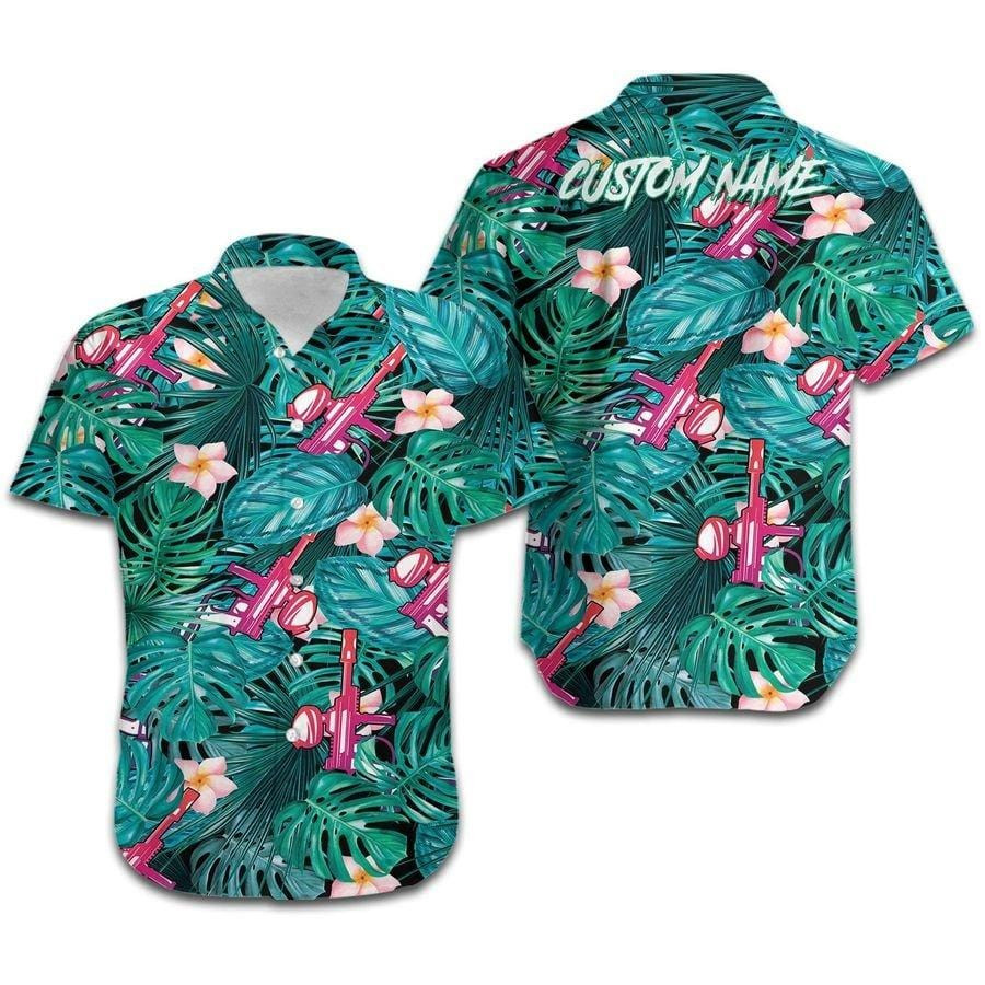 Hawaiian Aloha Shirts Paintball Plumeria Tropical Custom Name