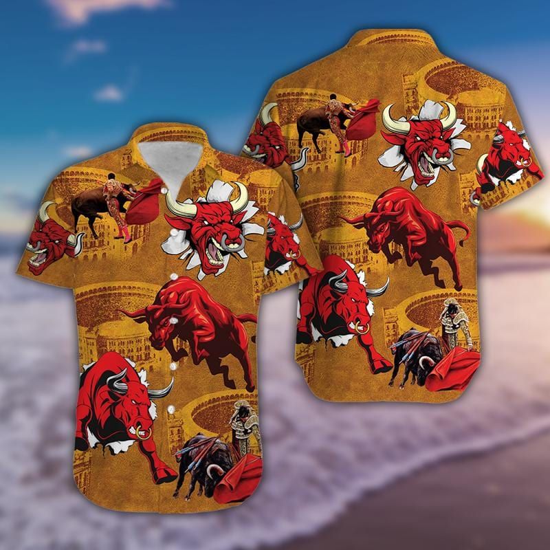 Hawaiian Aloha Shirts Red Bulls And Bullfighter 270421H