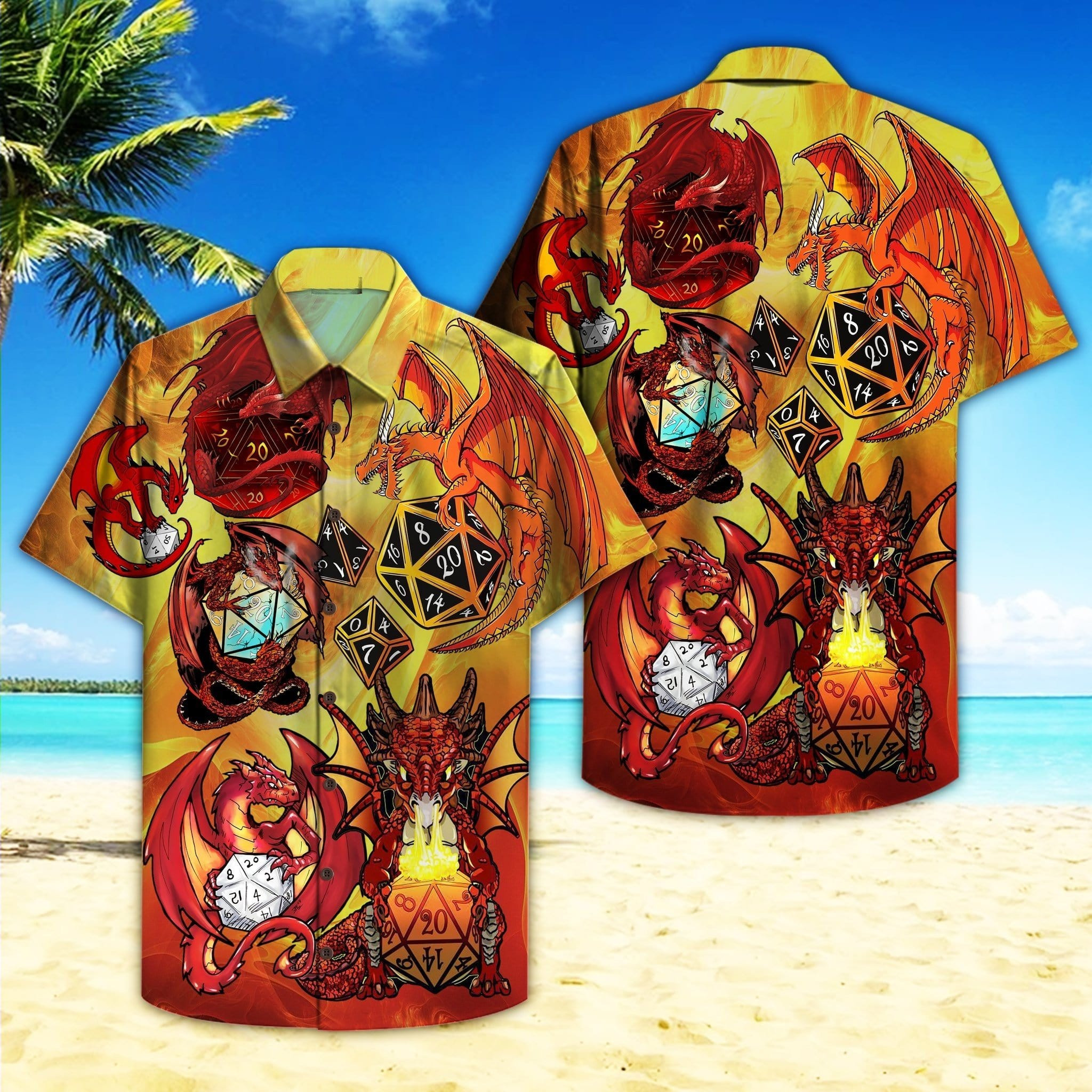 Hawaiian Aloha Shirts Red Dragon And Dice