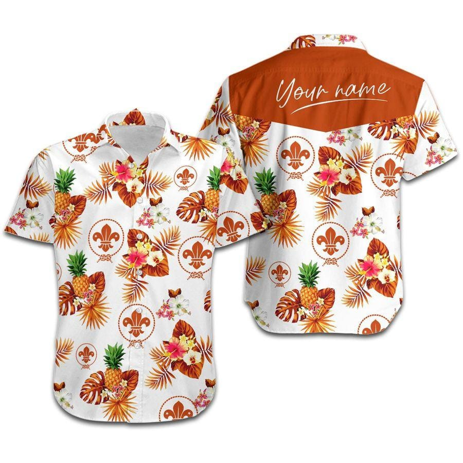Hawaiian Aloha Shirts Scout Orange Tropical Floral Custom Name