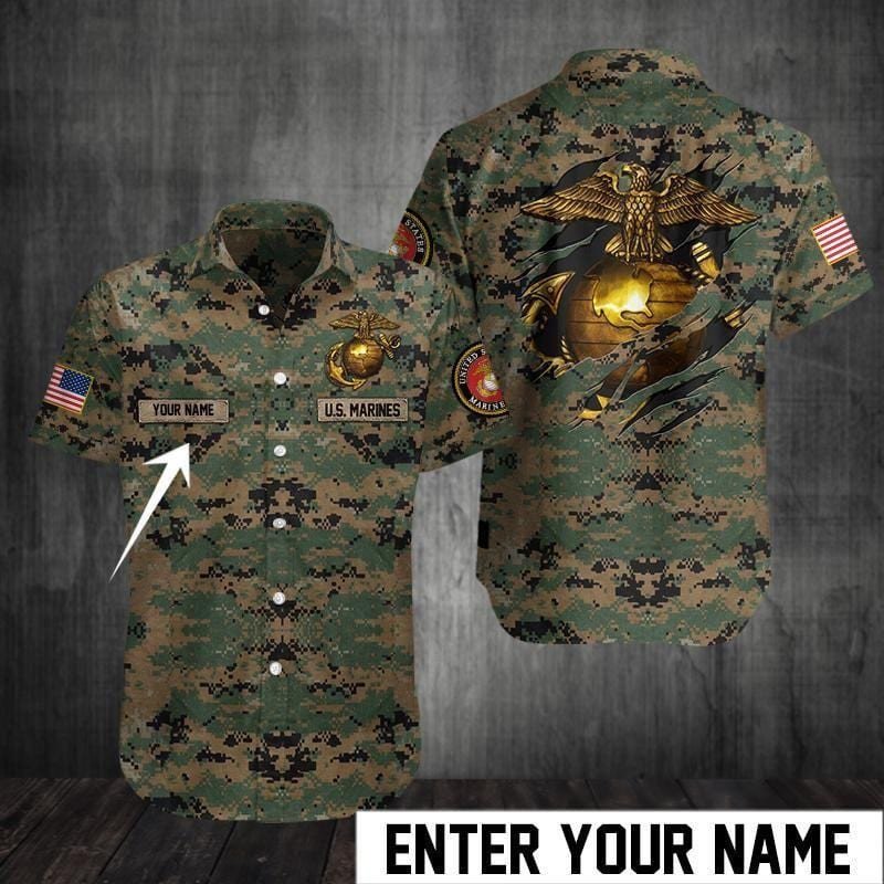 Hawaiian Aloha Shirts Us Marine Camo Custom Name And Rank