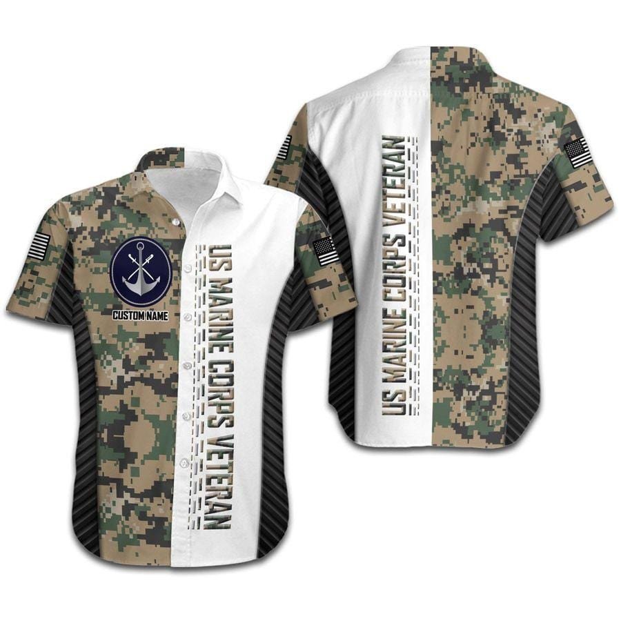 Hawaiian Aloha Shirts Us Marine Military Camouflage Background Custom Name