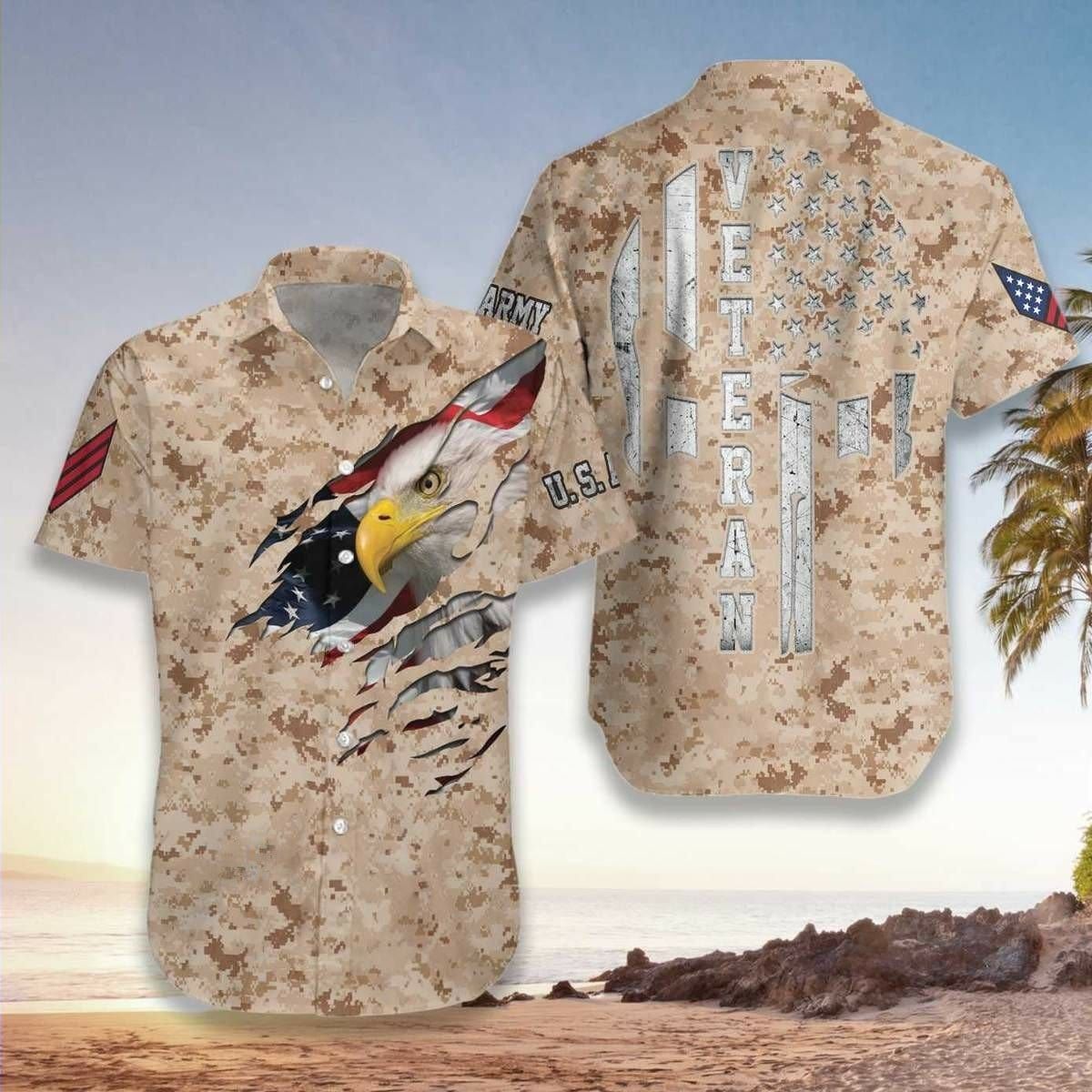Hawaiian Aloha Shirts Veteran Proud Us Desert Marine Camouflage