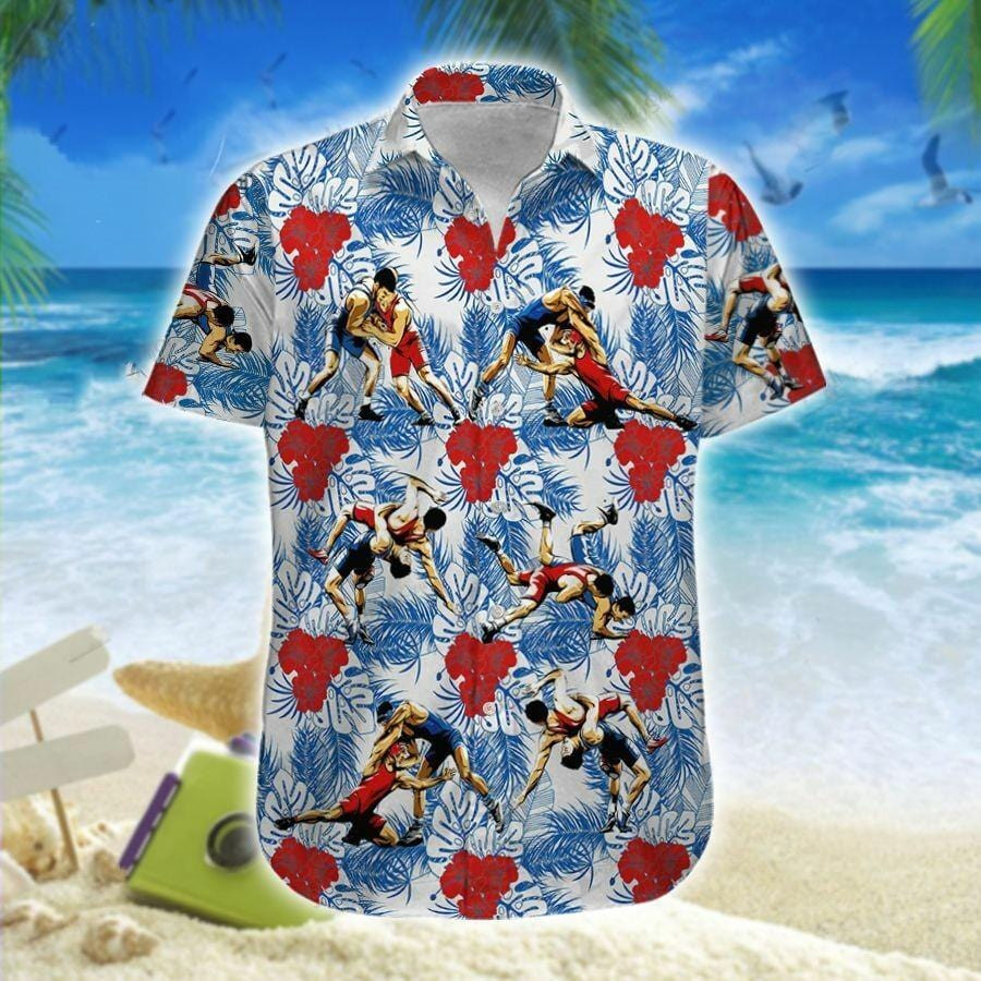 Hawaiian Aloha Shirts Wrestling Red Hibiscus