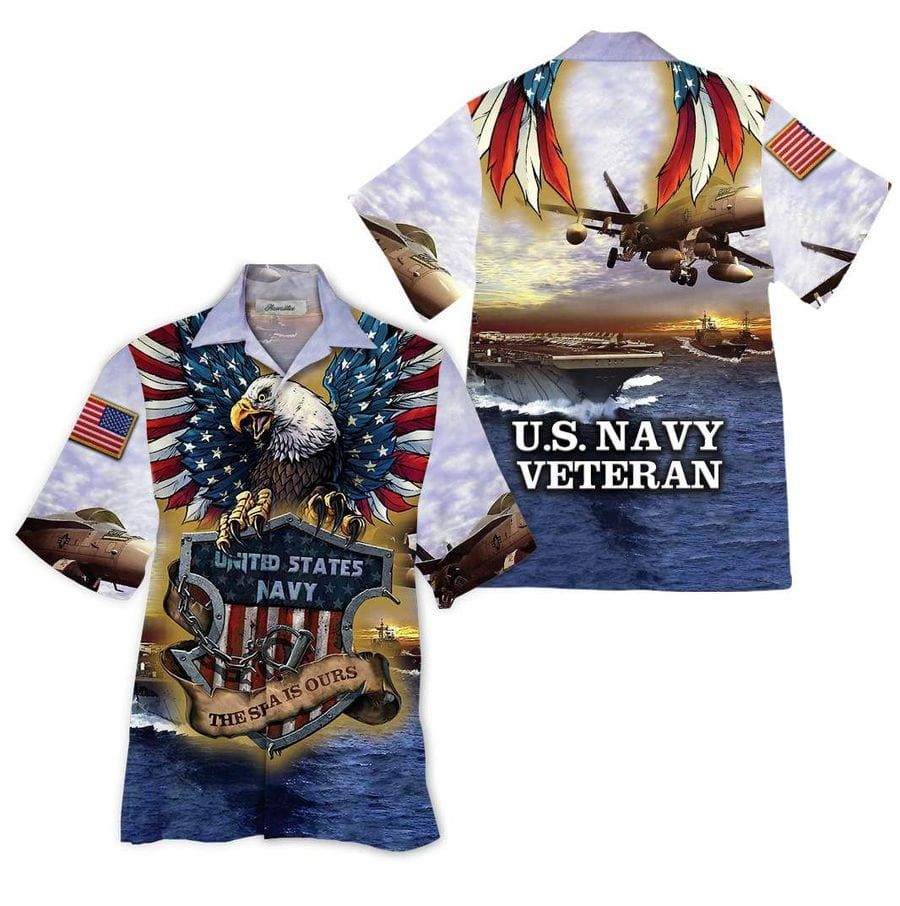 Helicopter And Eagle Us Navy Veterans The Sea Is Ours Aloha Hawaiian Shirts Va