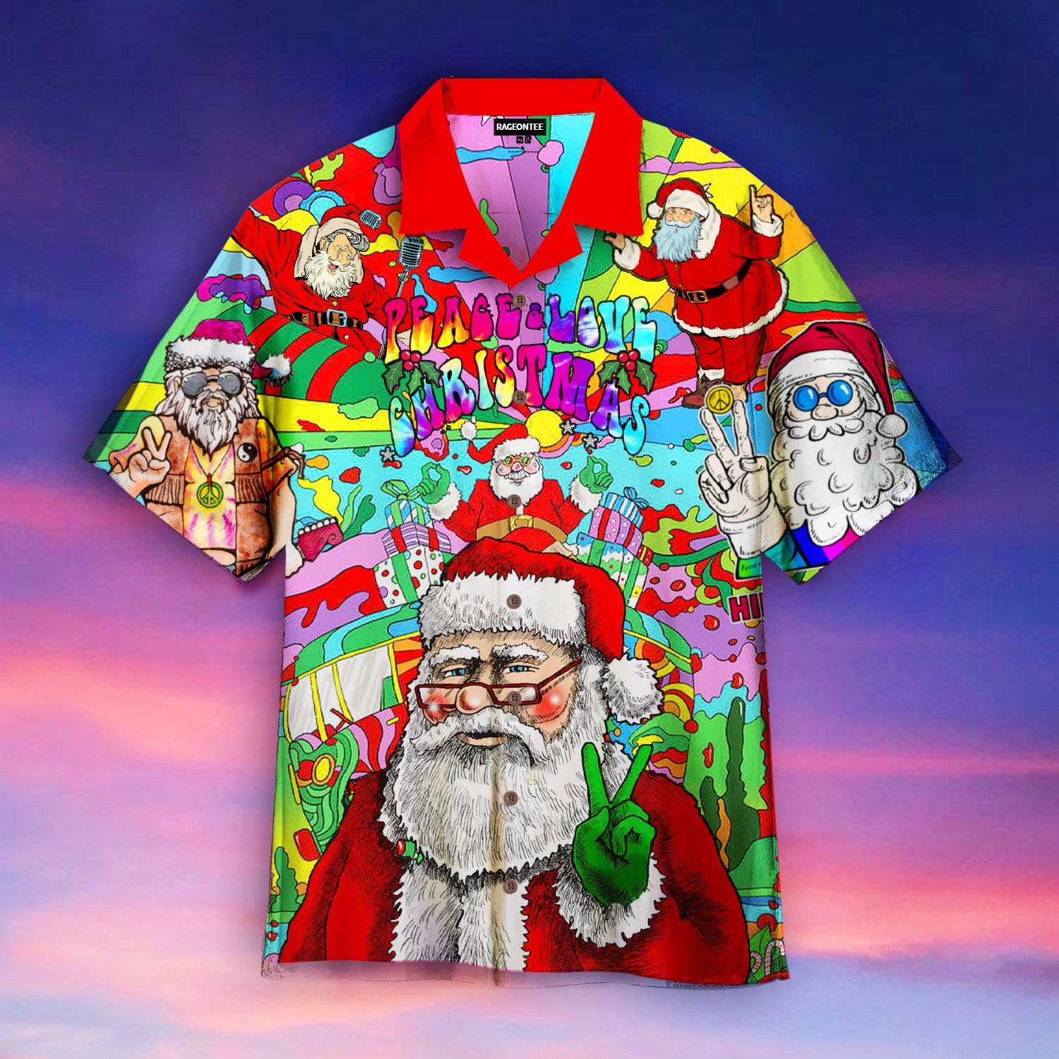 Hippie Santa Claus Christmas Hawaiian Shirt  For Men _amp Women  Adult  Wt1203