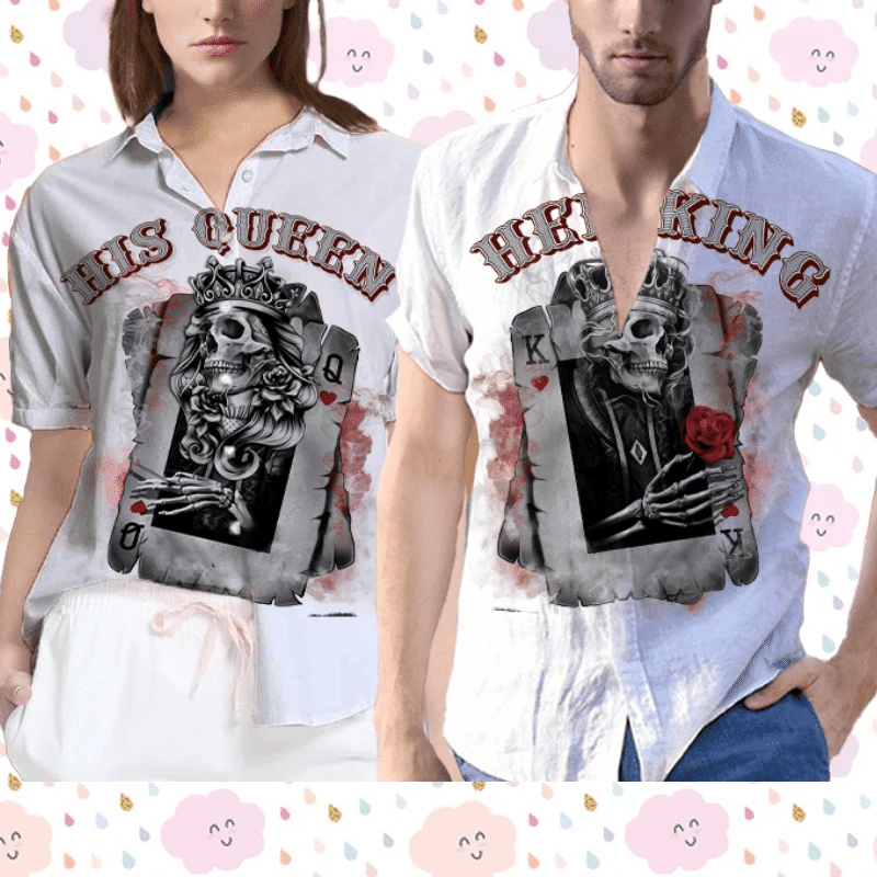 His Queen Her King Poker Couple Unisex Hawaiian Shirts Dh