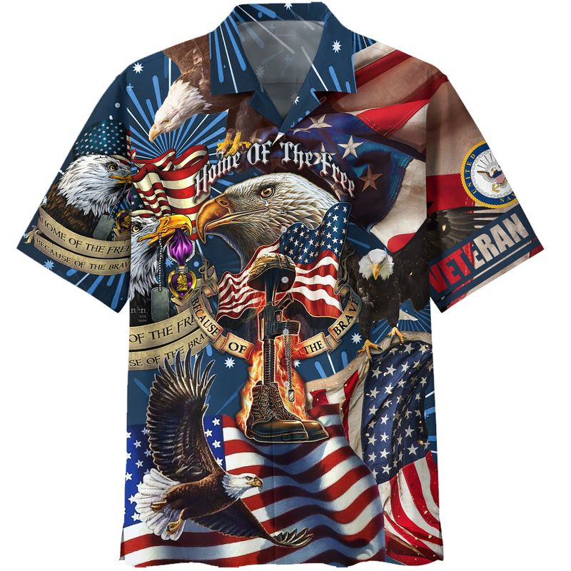 Home Of The Free Navy Veteran Hawaiian Shirt Unisex Adult Hw5369