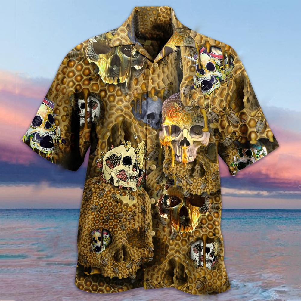 Honeybee Summer Yellow Skull Hawaiian Shirt Unisex Adult Hw3513