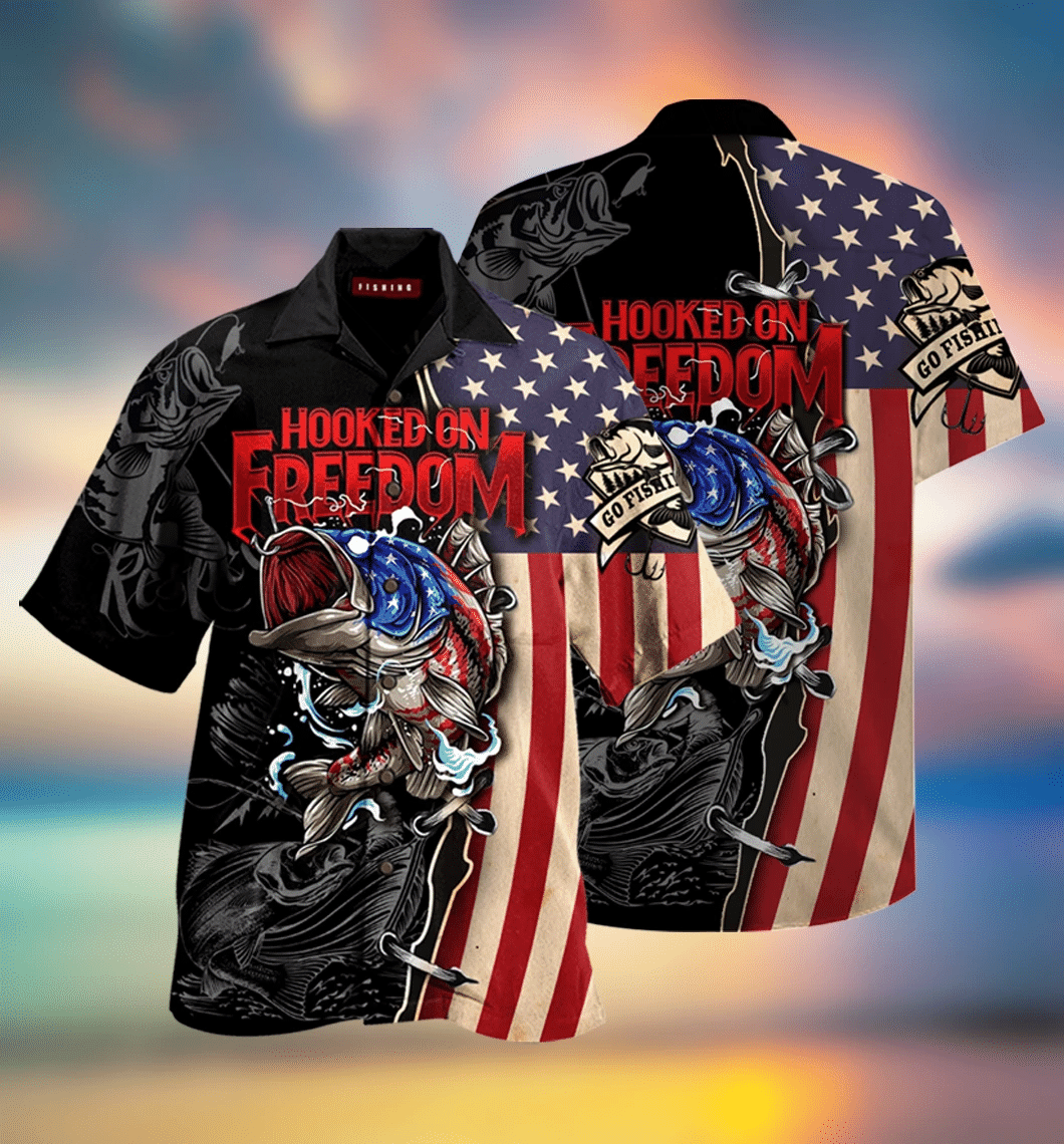 Hooked On Freedom Fishing Hawaiian Shirt  Unisex  Adult  Hw1697