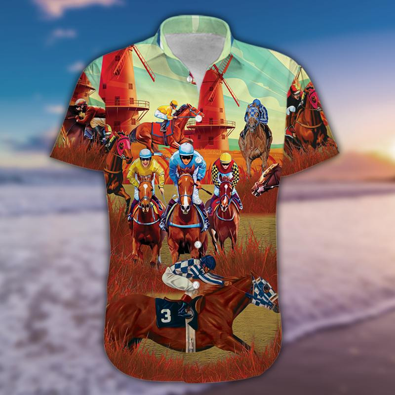 Horses Racing On Pasture Unisex Hawaiian Aloha Shirts 290321H