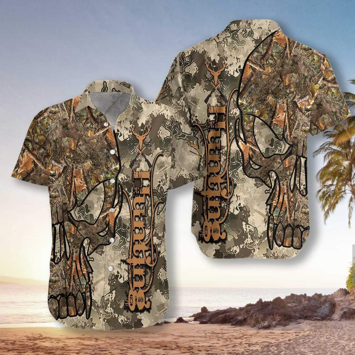 Hunting Skull Camo Unisex Hawaiian Shirt  Unisex  Adult  Hw2577