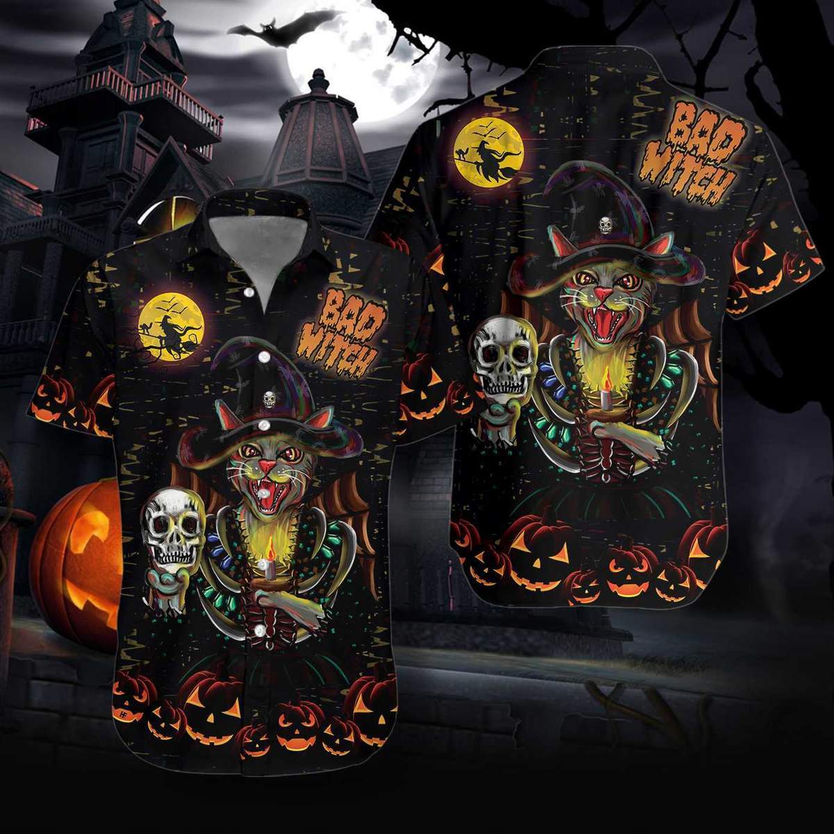 I_M A Bad Witch Cat Halloween Hawaiian Shirt  For Men _amp Women  Adult  Hw8837