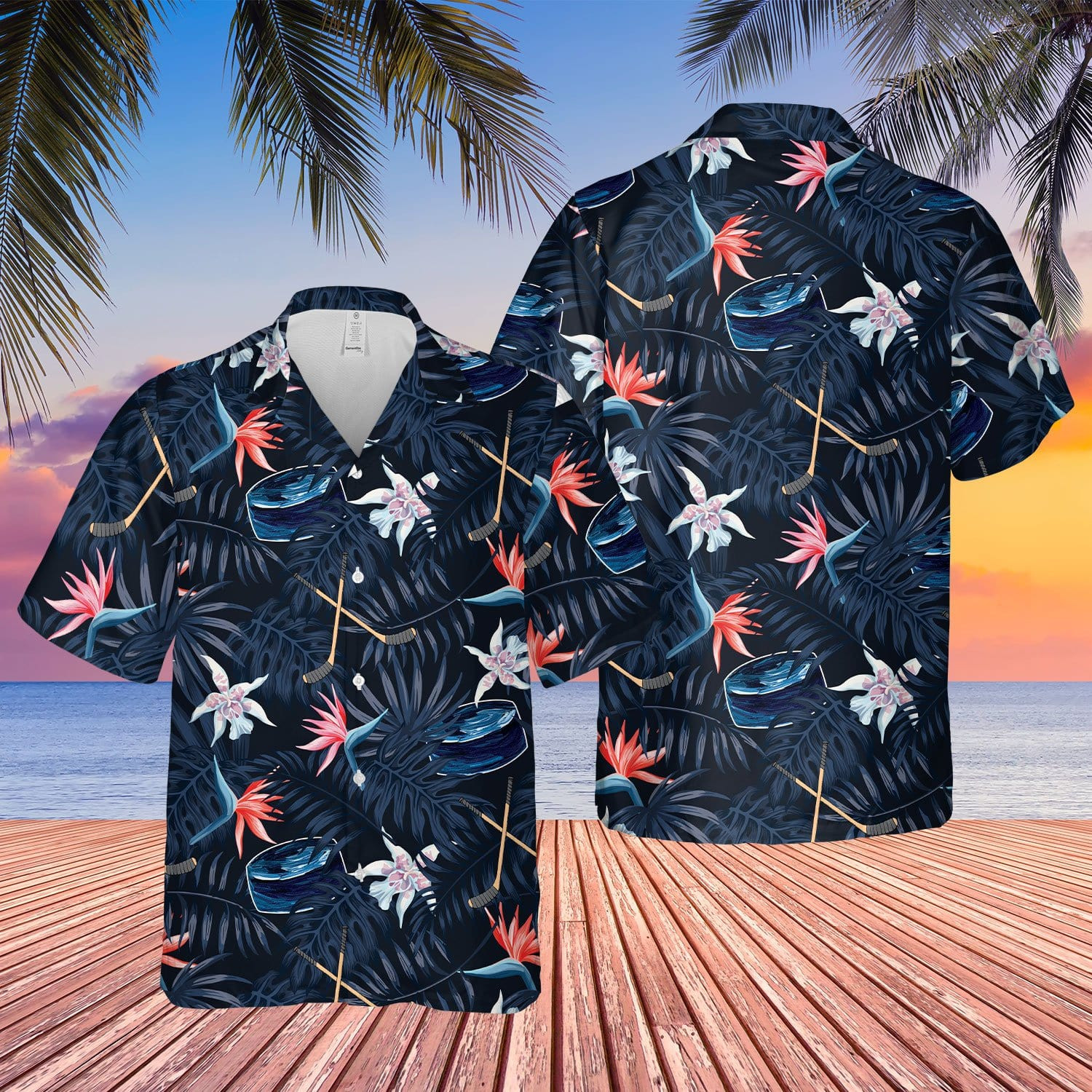 Ice Hockey Stick And Puck Tropical Unisex Hawaiian Shirts 150621L