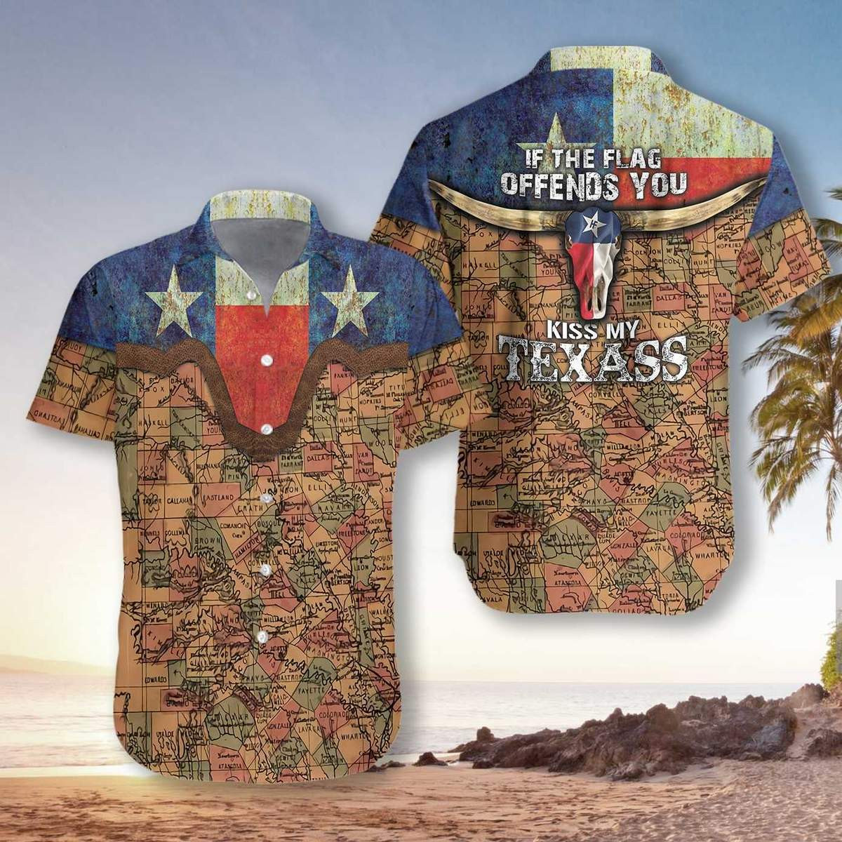 If The Flag Offends You Kiss My Texas Unisex Hawaiian Shirt Unisex Adult Hw2581