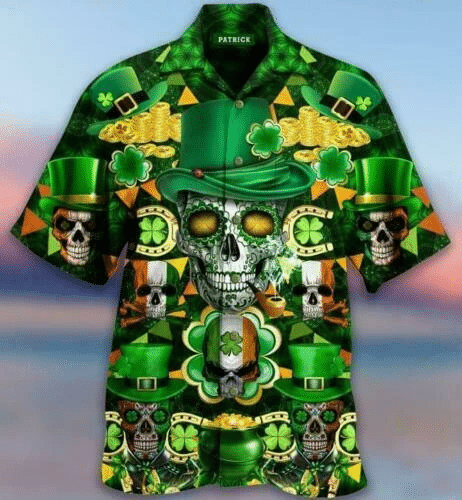 Irish Skull Rich St Patrick Green Hawaiian Shirt  Unisex  Adult  Hw2268