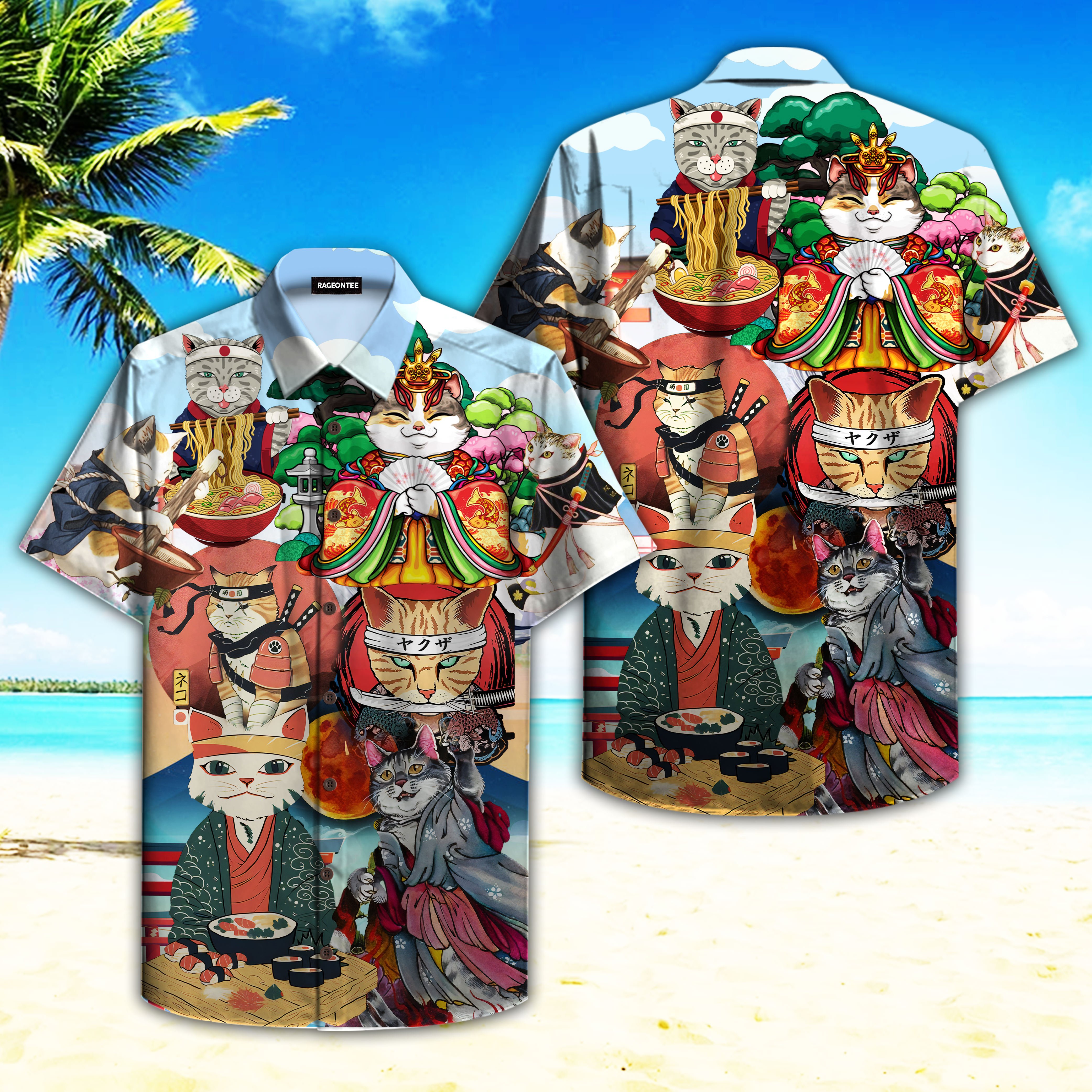 Japanese Neko Cat Hawaiian Shirt  For Men _amp Women  Adult  Hw4695