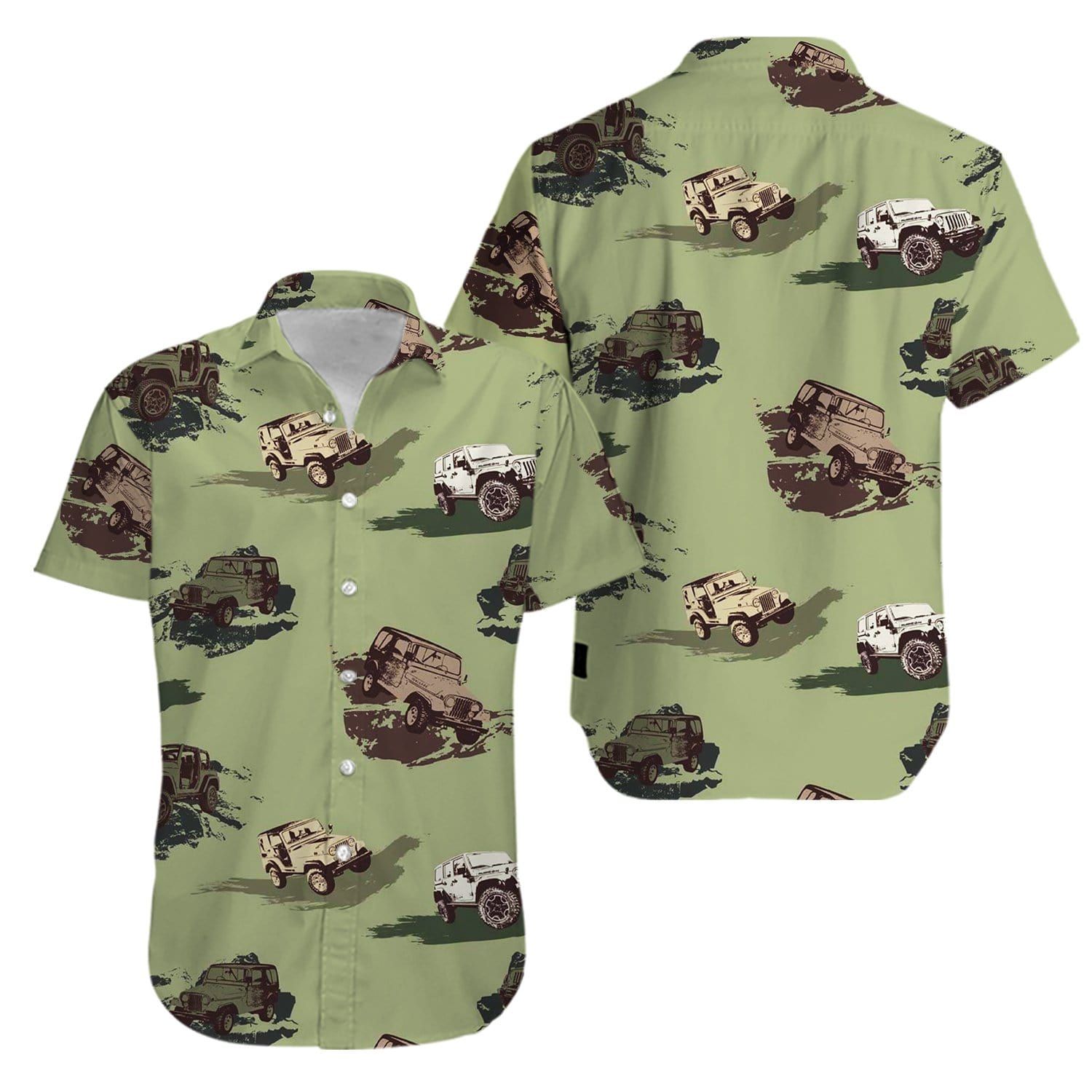 Jeep Camo Green Hawaiian Aloha Shirts Kv