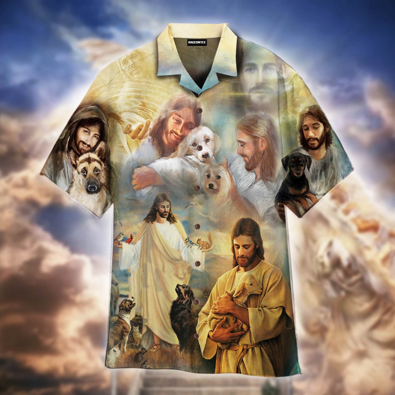 Jesus Hugging Dogs Hawaiian Shirt  For Men _amp Women  Adult  Wt1212
