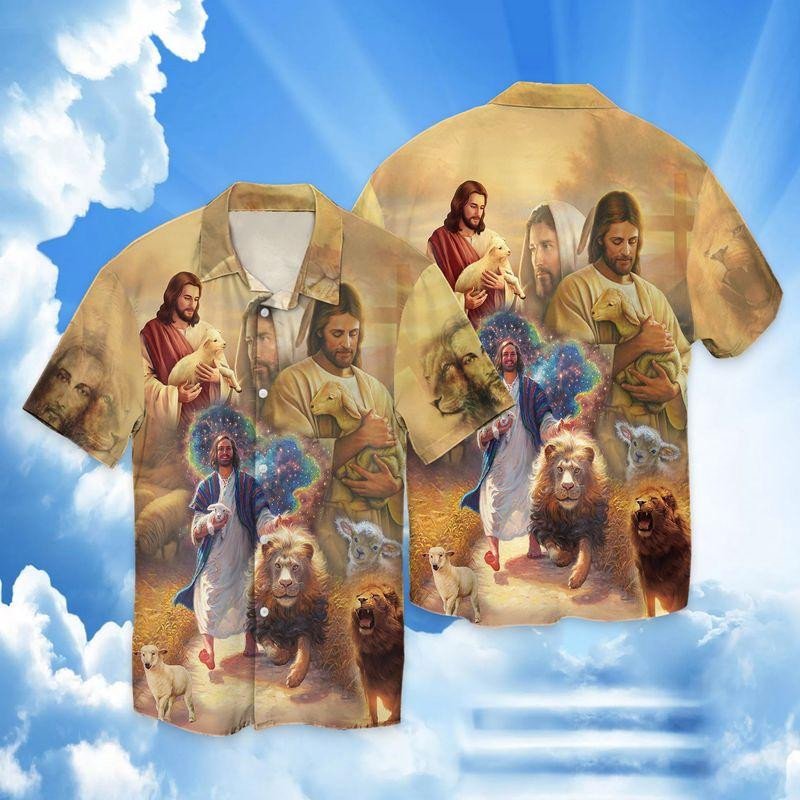 Jesus Lion Lamb Galaxy Hawaiian Aloha Shirts Kv