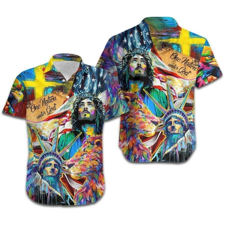 Jesus Lion One Nation Under God Colorful Hawaiian Shirt  Unisex  Adult  Hw4137