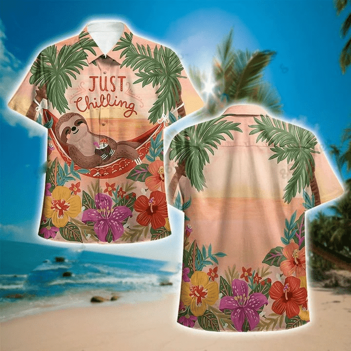 Just Chilling With Sloth Hawaiian Shirt  Unisex  Adult  Hw5427
