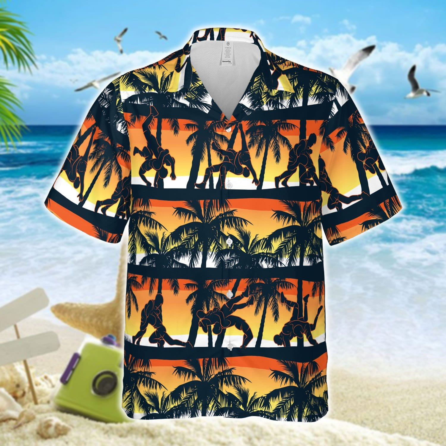 Wrestling Time Sunset Palm Tree Pattern Unisex Hawaiian Shirts - Beach Shorts 310721H