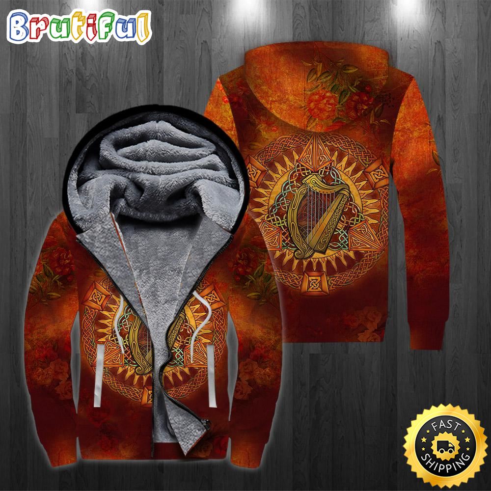 Arms Triangle Knotwork Autumn Irish St Patrick_s Day Fleece Zip Hoodie All Over Print Shirt