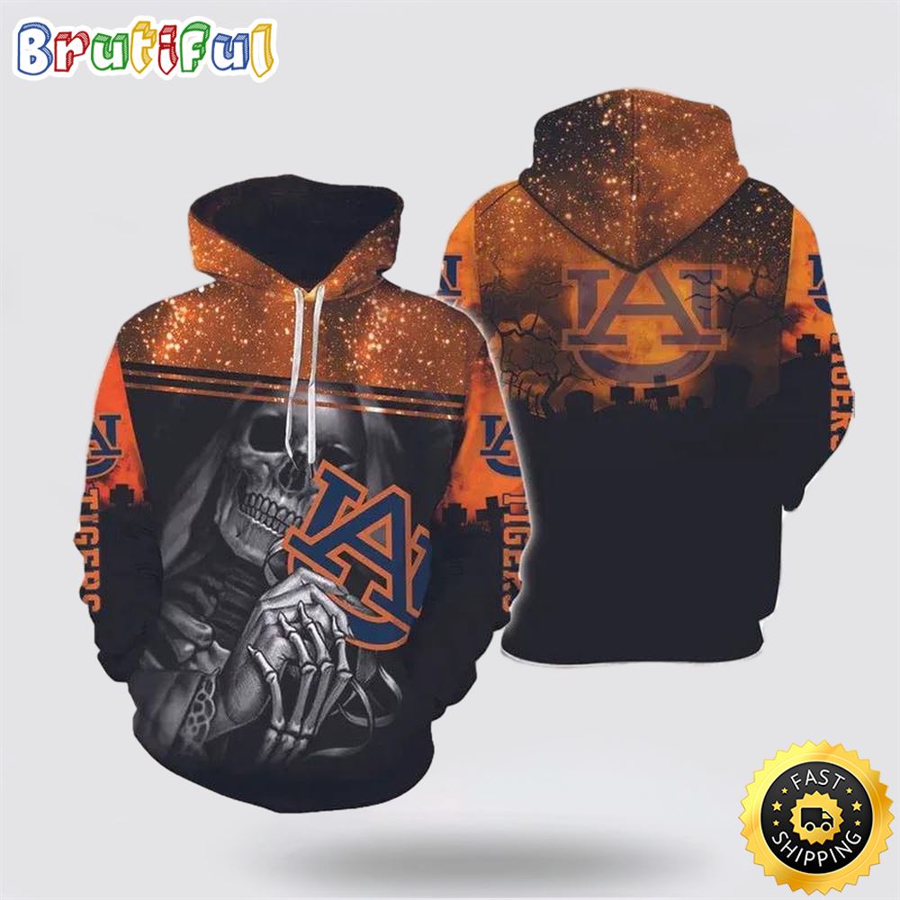Auburn Tigers Skull Death Halloween 3D Hoodie Auburn Tigers Fan Gifts
