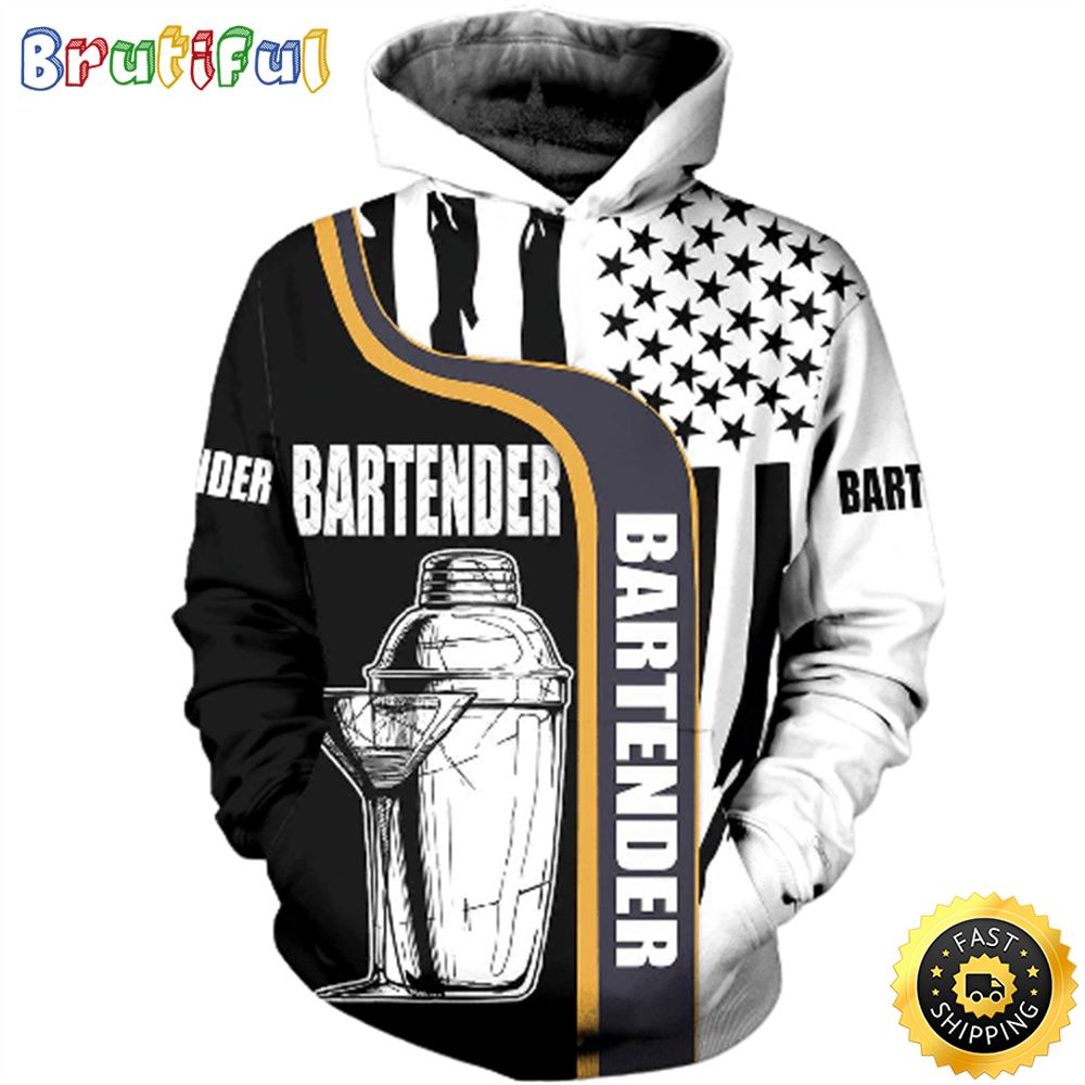 Bartender Hoodie Bartender American Flag Black White Hoodie