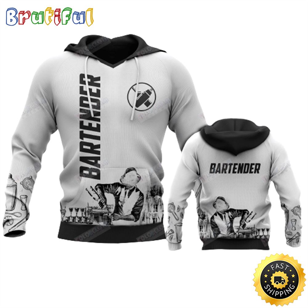 Bartender Hoodie Bartender Drinks Silhouette Black White Hoodie