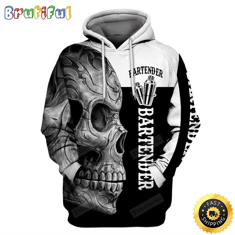 Bartender Hoodie Bartender Skull Black White Hoodie
