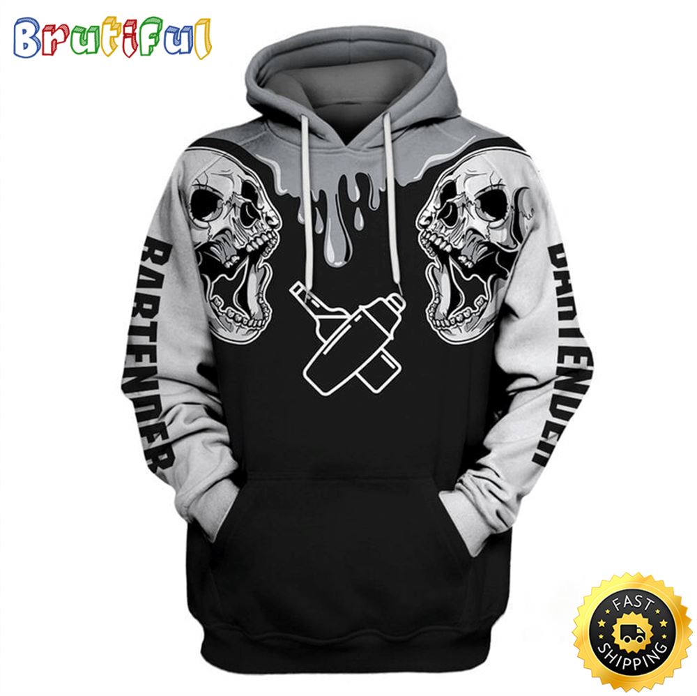 Bartender Hoodie Skulls Shaker And Bottle Bartender Black White Hoodie