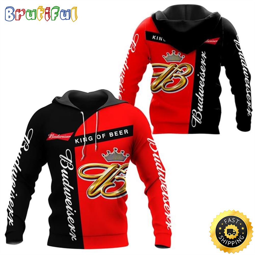 Beer Hoodie Budweiser King Of Beer Black Red Hoodie For Beer Fan