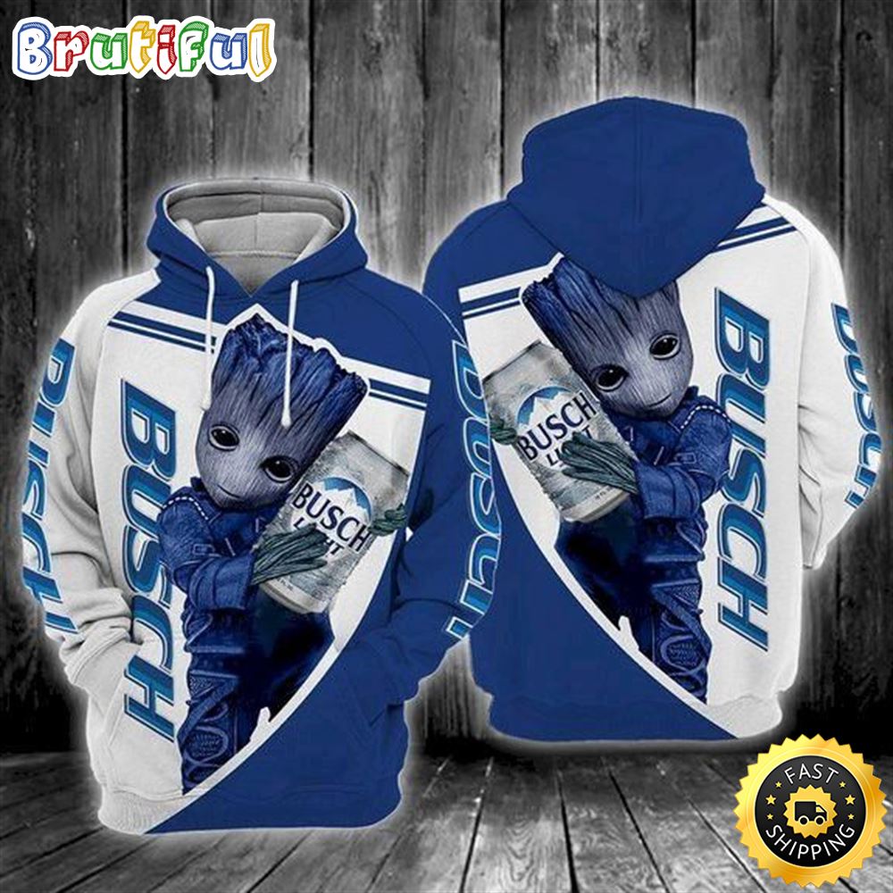Beer Hoodie Busch Beer Baby Groot Blue White 3d Hoodie Amazing Beer