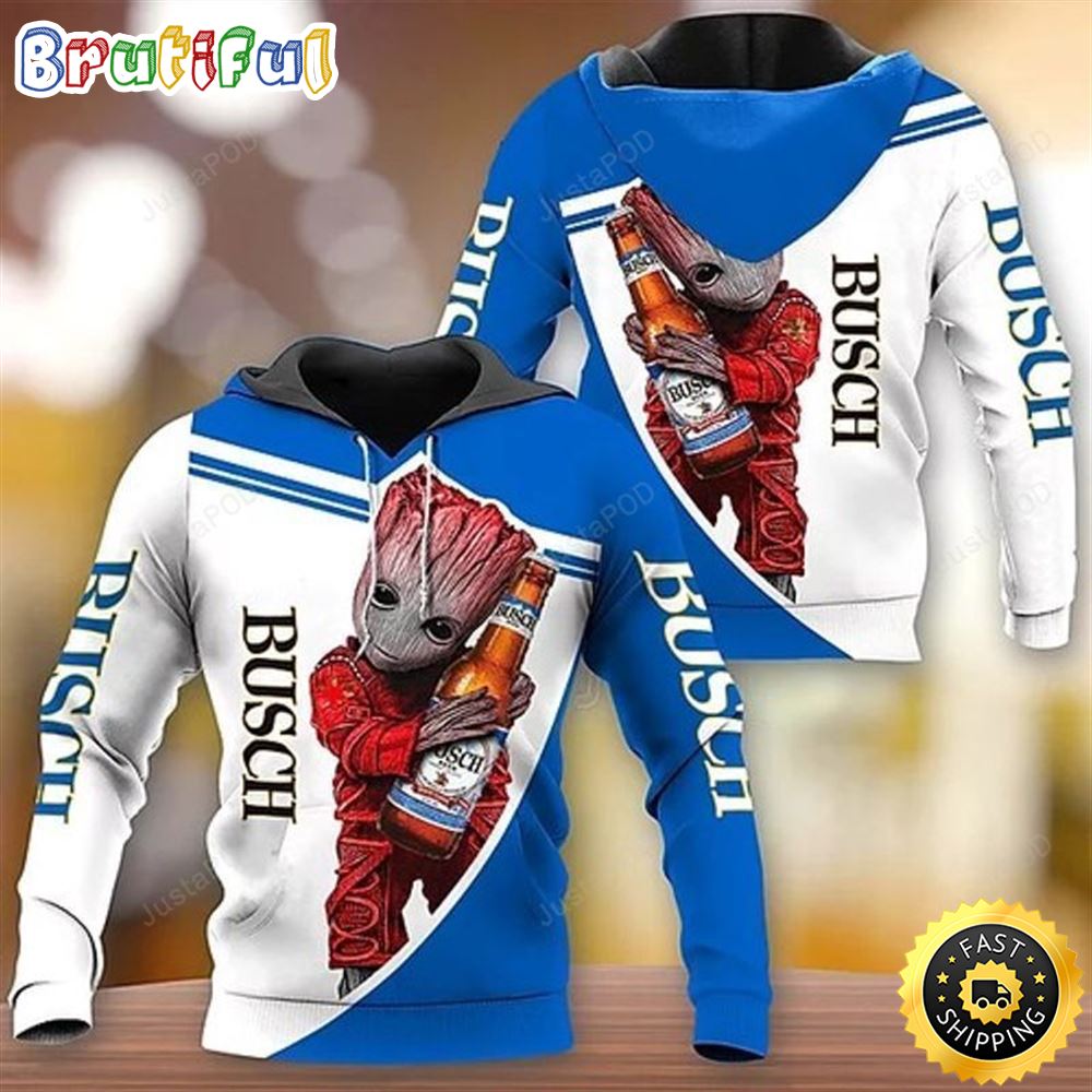 Beer Hoodie Busch Beer Baby Groot Blue White Hoodie Amazing Beer