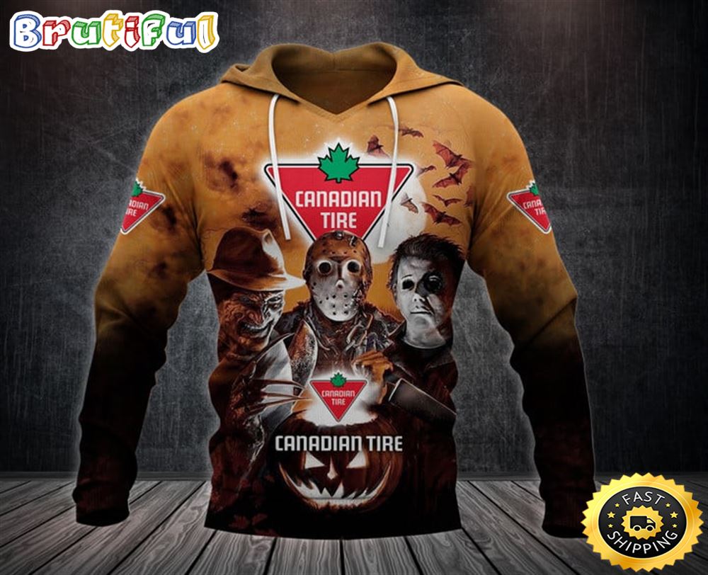 Canadian Tire With Michael Myers and Freddy Krueger and Jason Voorhees Pumpkin Halloween 1 All Over Print Hoodie