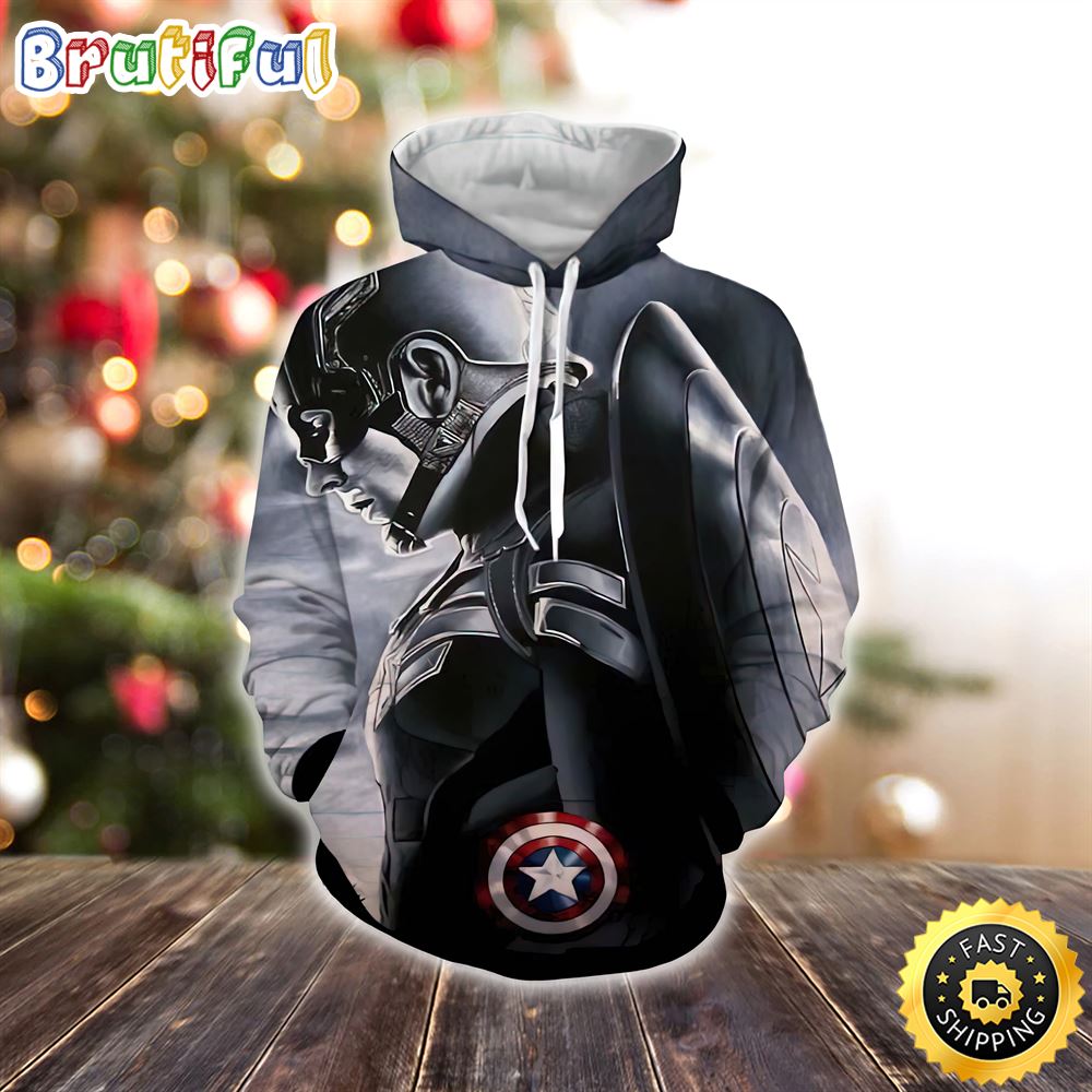 Captain America Side Pose With His Shield Cool Gray Marvel Christmas All Over Print Shirt