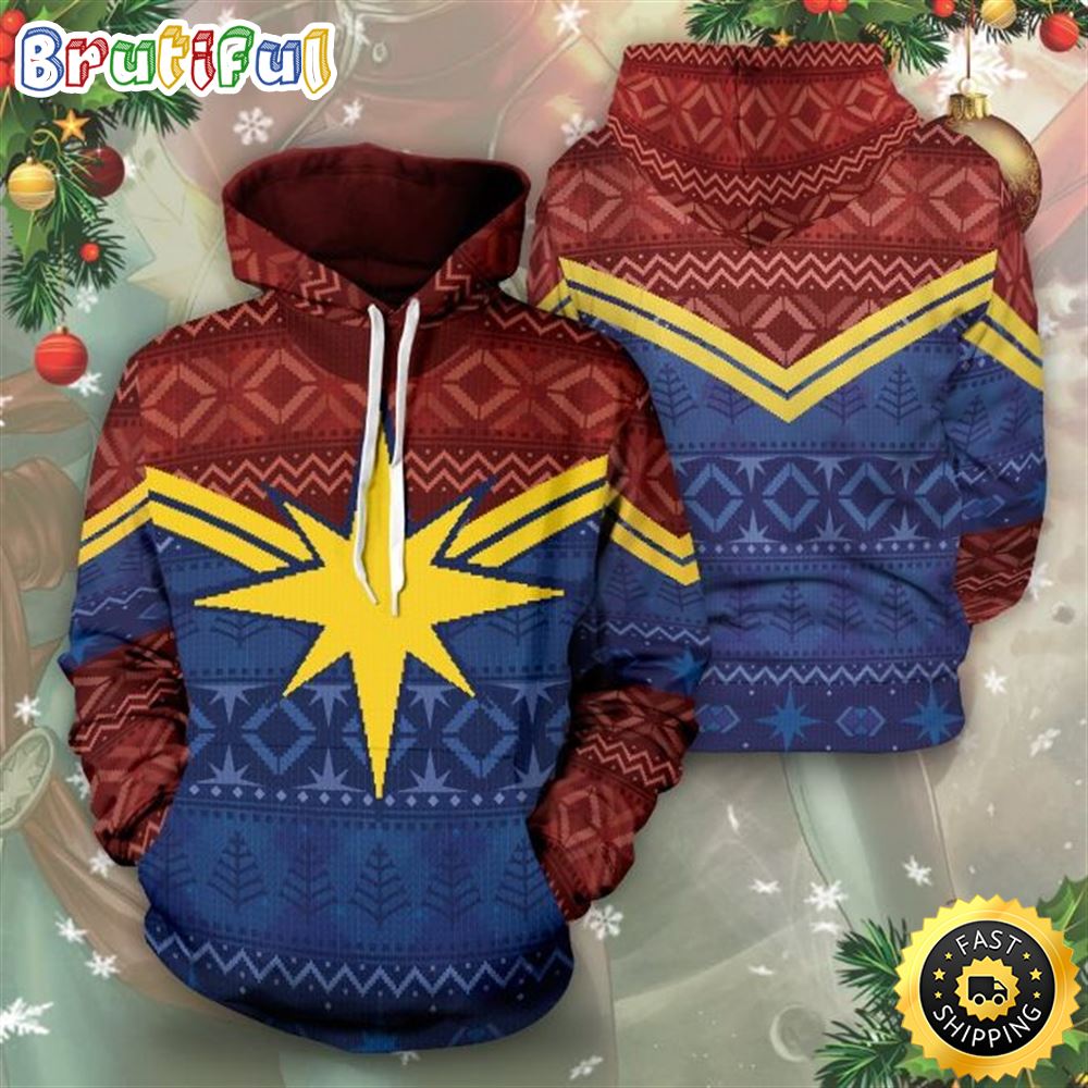 Captain Marvel Sign Protector of Christmas Skies Marvel Christmas All Over Print Shirt