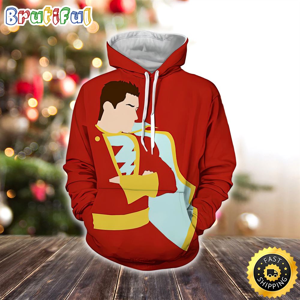 Captain Marvel Superhero Shazam Stand Pose Trendy Red Marvel Christmas All Over Print Shirt