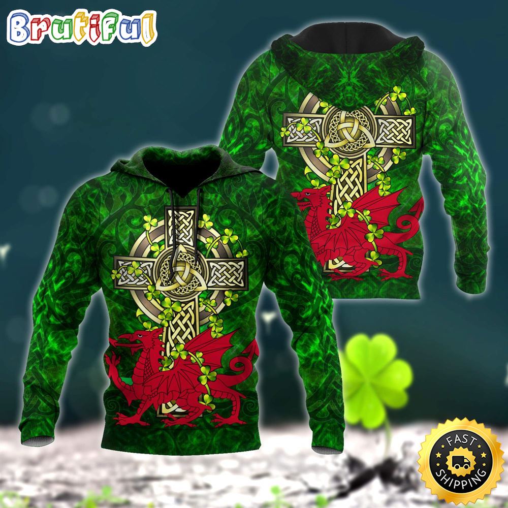 Celtic Cross Dragon Shamrock 3D All Over Print Shirt