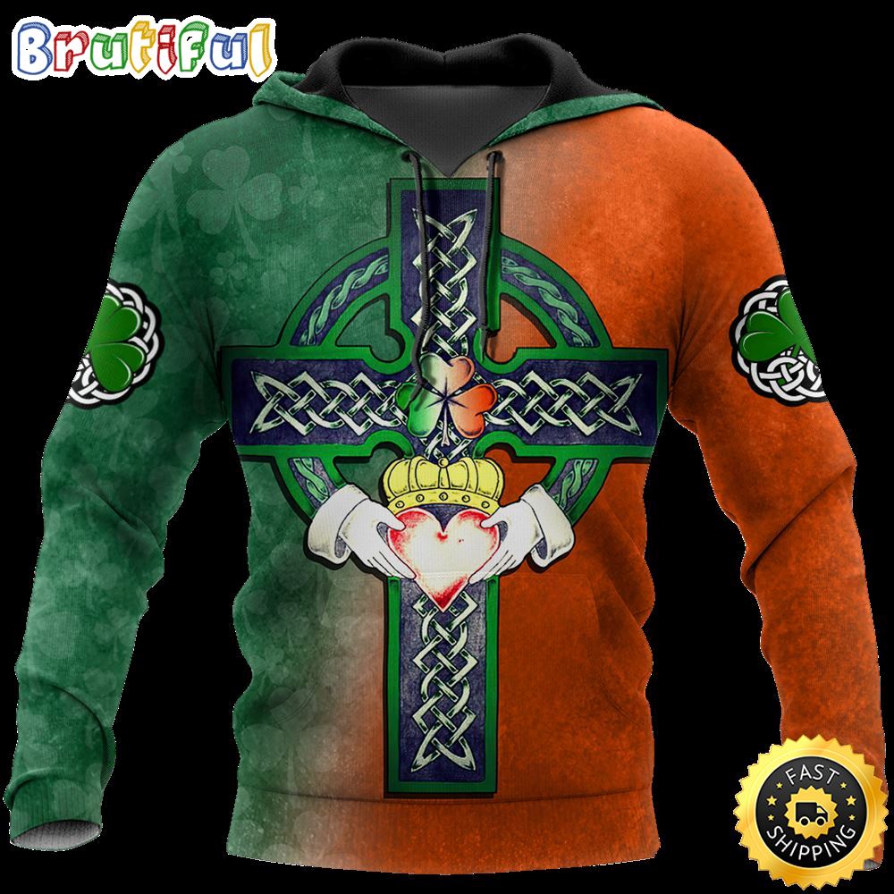 Celtic Cross Shamrock With Heart 3D All Over Print Shirt