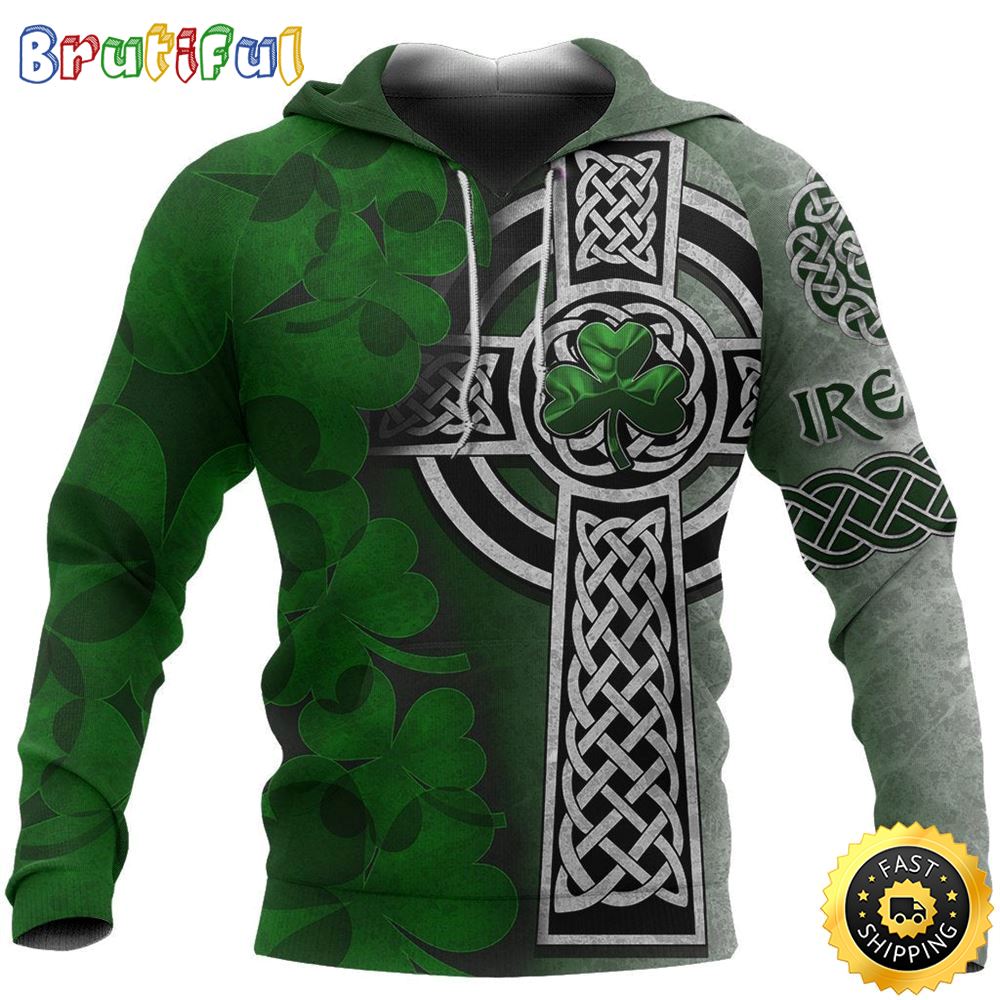Celtic Cross With Shamrock 3D All Over Print Shirt