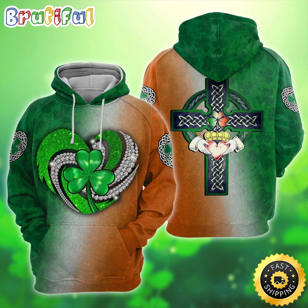 Celtic Shamrock Heart Cross 3D All Over Print Shirt