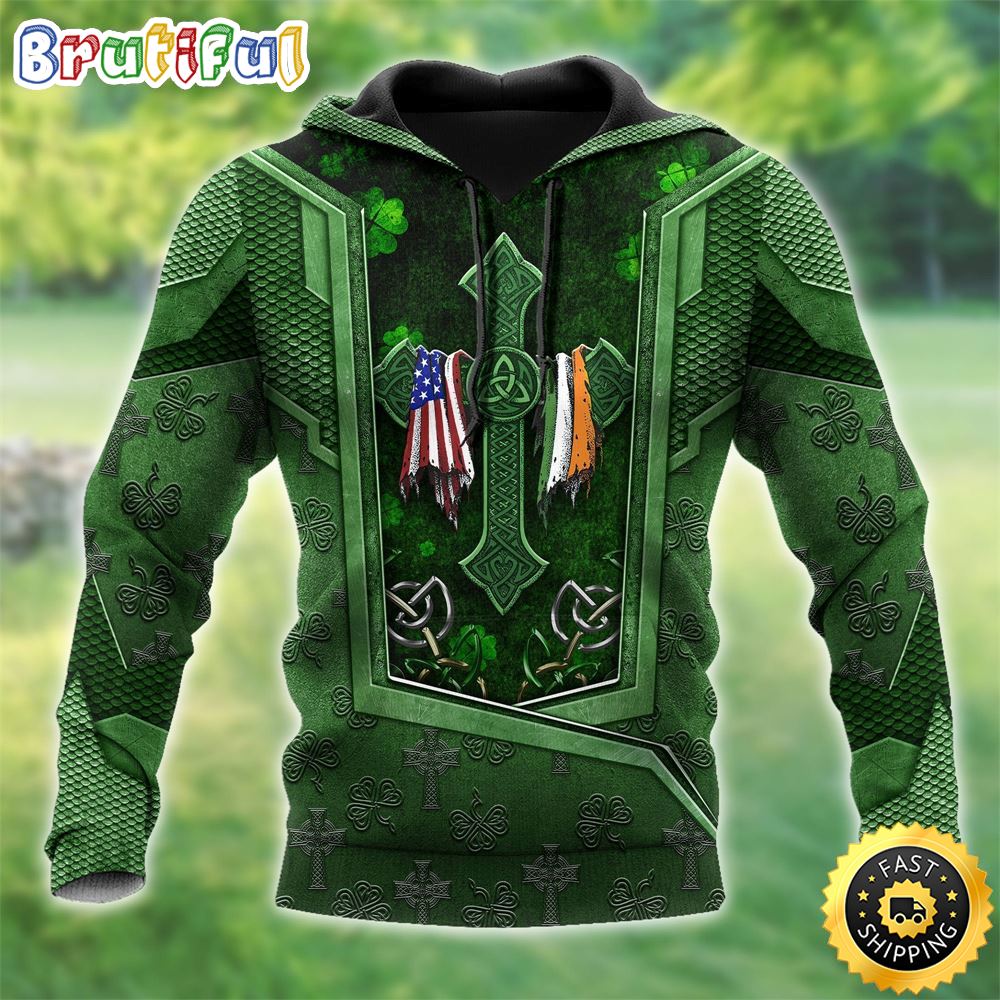 Celtic Shamrock Knot With Flag 3D All Over Print Shirt