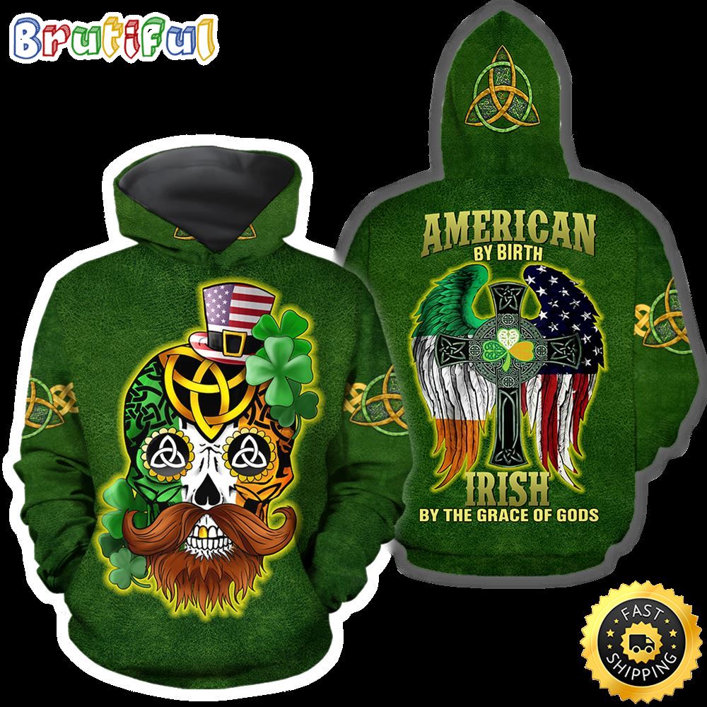 Celtic Skull Shamrock American By Birth 3D All Over Print Shirt